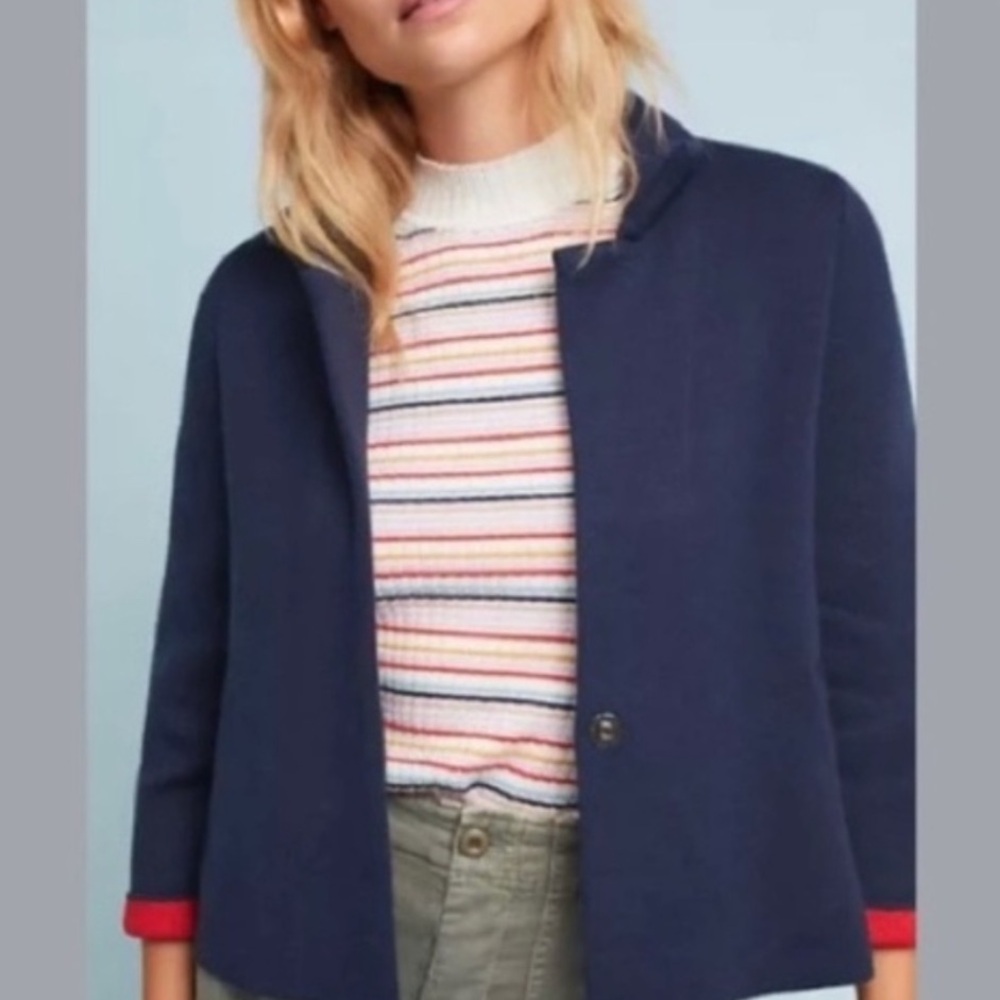 Blue Anthropology Moth Cardigan Jacket - Blue and Red Swing Jacket size s